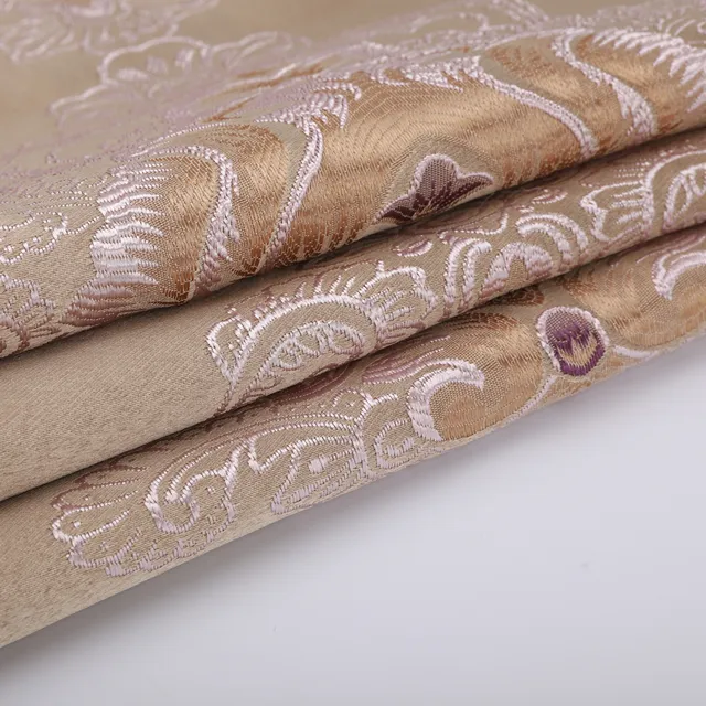 Tissu de rideau jacquard rayé, nouveau design, crème, ignifuge