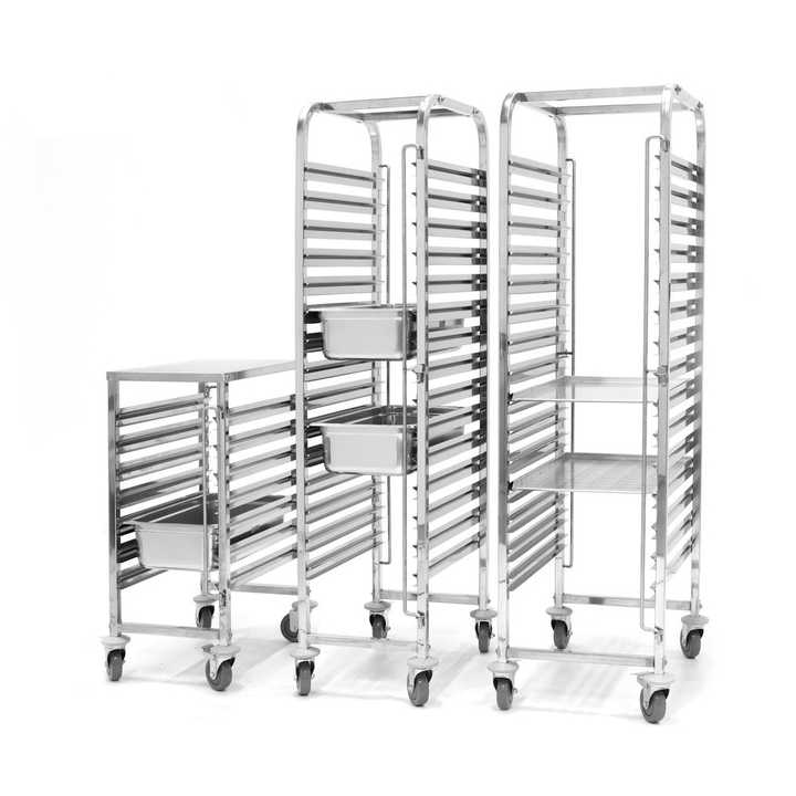 Stainless Steel Tray Rack Trolley GN 1/1 Pan 15 Tiers