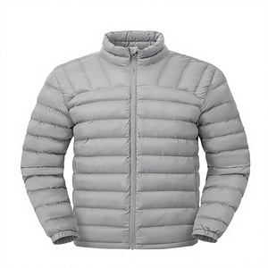 Chaqueta de plumón gris para hombre con cuello alto, ligera, de nailon, con cierre de cremallera, a prueba de viento, para invierno. - Product Image 1