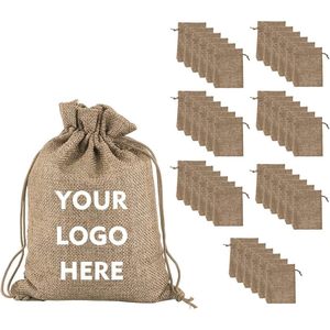 2025 personnalisé 50 pièces 4 "x 5.5" pochettes à bijoux en toile de jute Logo imprimé cordon sacs d'emballage cadeau pour les fêtes et les faveurs - Product Image 6