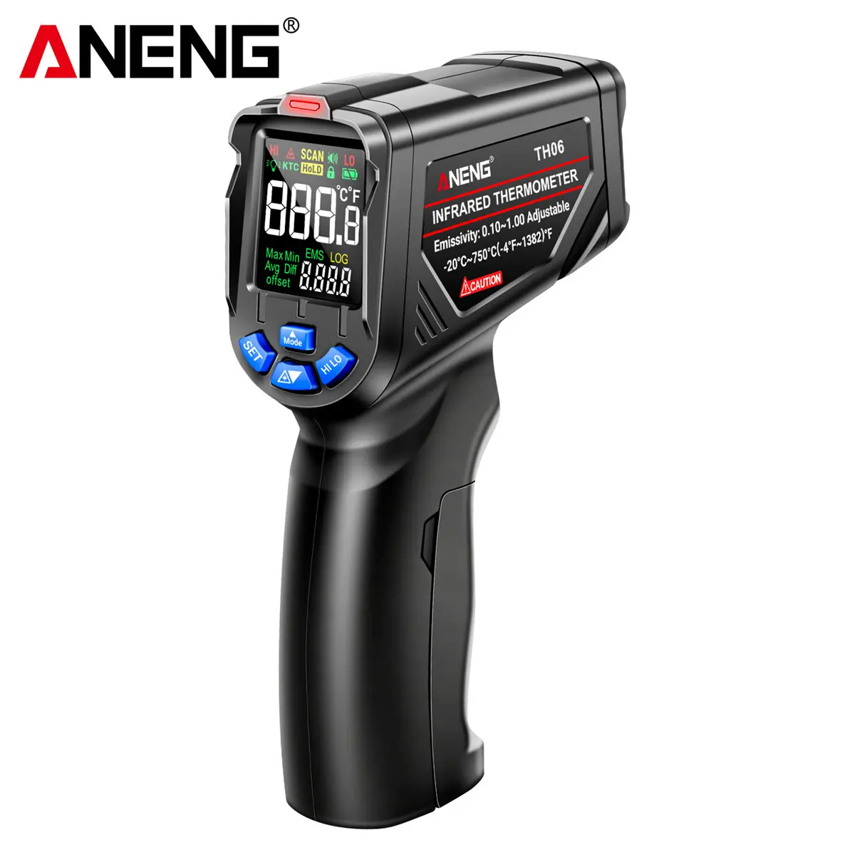 ANENG TH06 Infrared Laser Industrial Thermometer High/Low Temperature Gun With Va Color Reverse Screen Industrial Tool