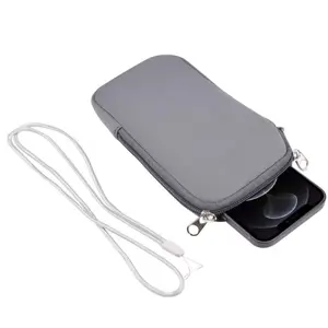 Custom Neoprene Soft Portable Electronics Wallet Carrying Mobile Phone Storage Bag Earbud USB Pouch with Handle String