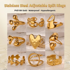 Anelli Placcati in Oro 18K con Zirconia Cubica, Regolabili, Aperti, Lucidi, con Pietre CZ Arcobaleno, Impilabili, Fede Nuziale Eternity - Product Image 4