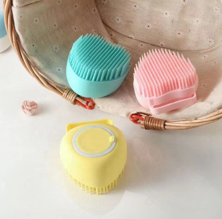 Heart Soft Silicone Shower Brush Head Body Wash Bath Brush for Baby Massage Square Silicone Bath Brush