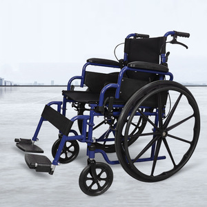 Fauteuil roulant manuel bleu en acier haute teneur en carbone, pliable et léger, pour personnes âgées et handicapées - Product Image 4