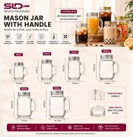 Bouteille en verre en gros avec poignée et couvercle, type Mason Jar, pour jus, boissons, lait, thé, café, boissons chaudes/froides