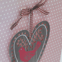 Sac cadeau personnalisé en papier à pois en forme de cœur fleur oiseau fleur rose avec poignées pour emballage Noël Saint-Valentin