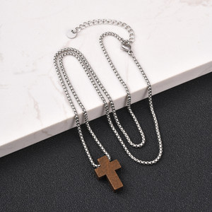 Religious Wood Cross Stainless Steel Chain Necklace Bulk Christian Gift for Men <strong>Women</strong> Bible Verse Party Favor Pendant <strong>Crucifix</strong> - Product Image 4