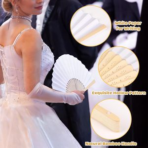 Abanico de mano de seda y bambú <span class=keywords><strong>con</strong></span> LOGO personalizado, abanico de boda, abanico de papel en blanco para pintar, abanicos de papel blancos - Product Image 5
