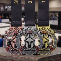 Médailles sportives personnalisées en alliage de zinc émaillé triple ton, découpées creuses, pour Spartan, BJJ, Jiu-Jitsu, lutte et grappling