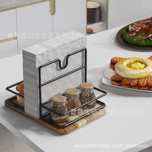 Tissue Paper Storage Rack With <b>Spice</b> <b>Jars</b> Wooden Base Desktop Organizer For Kitchen And Restaurant Use - Product Image 2