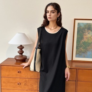Elegante abito con collo a U in misto lino per le donne solido senza maniche Casual <span class=keywords><strong>moda</strong></span> stampa digitale on-line fornitore all'ingrosso - Product Image 1