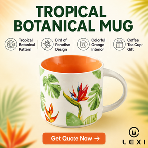 Taza de Cerámica de 450 ml con Diseño Artístico de Calcomanía, con Diseño de Cacatúa Colorida y Hojas Tropicales, para Café, Té y Decoración del Hogar - Product Image 2