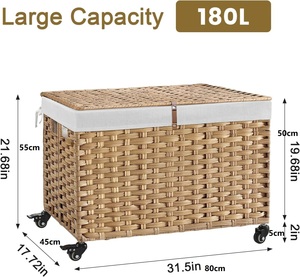 Eco-friendly Rolling <strong>Foldable</strong> Woven Vintage Handmade Laundry <strong>Basket</strong> with Lid 20-35L Capacity for Bathroom Dirty Laundry Storage - Product Image 3