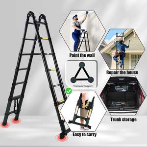 Escadas de Alumínio em Forma de A com Plataforma para Ferramentas e Rodas Móveis para Uso em Casa, Cozinha e Armazém para Trabalho ao Ar Livre - Product Image 5