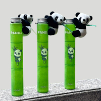 Bouteille de boisson en plastique PET jetable créative personnalisée de 400 ml avec un design de style chinois Panda et bambou, imprimée, prête à être expédiée