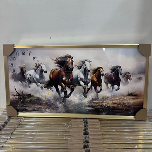 ديكور فاخر للمطاعم ، إطار صورة فنية للجدار الماسي ، لوحة جدارية من الريش الحيواني مع ساعة - Product Image 5