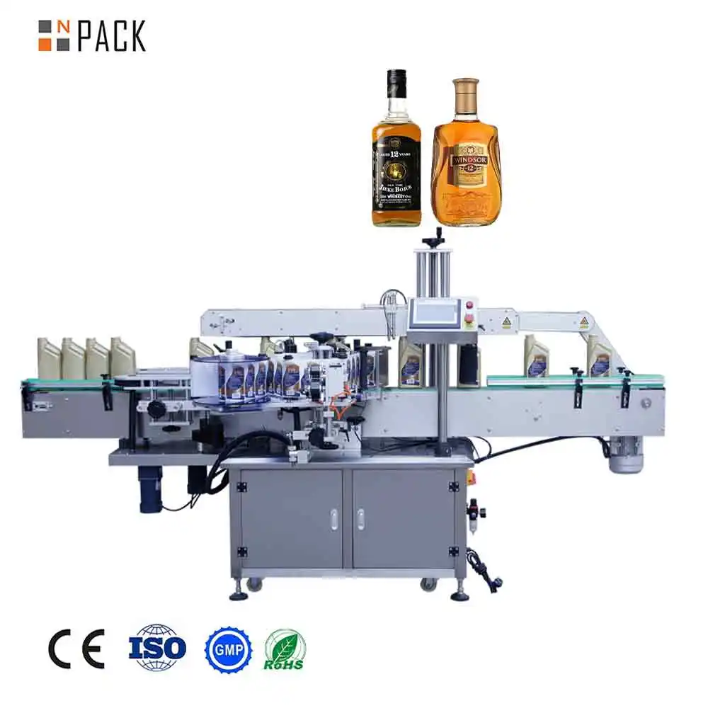 Automatische Hoge Snelheid Wodka Fles Twee Kant Industriële Etikettering Sticker Machine Liquor Fles Label Toepassing Met Printer