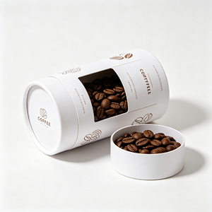 Boîte en carton cylindrique multi-tailles avec fenêtre transparente, tube en papier rond, boîte d'emballage commerciale pour grains de café - Product Image 1