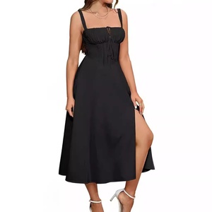 Vestidos de <span class=keywords><strong>mujer</strong></span> de longitud media informales americanos europeos, vestido de estilo bohemio con abertura elegante, ropa de verano con lazo en la espalda - Product Image 2
