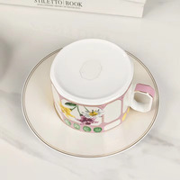 Service à thé de l'après-midi en porcelaine fine, simple, luxueux, durable et réutilisable, ensemble 2 tasses et 2 assiettes, idéal pour la maison, le bureau, ou comme cadeau d'affaires pour couple