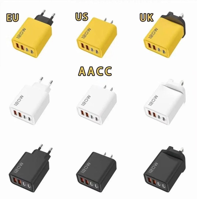 Portable Dual Type-C 120W PD Fast Charger Qc3.0 Multi-Port Wall Charger with Gan Material OTP Protection for Laptop