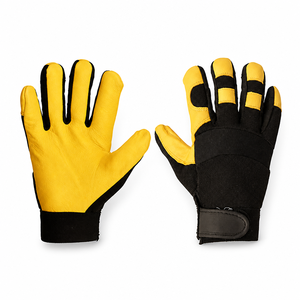 Gants de travail anti-coupure pour mécaniciens, paume en cuir jaune, dos en Spandex, poignet à Velcro, résistants aux coupures, gants de sécurité industriels, vente en gros OEM - Product Image 1