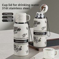 Thermos à double paroi de 600 ml en acier inoxydable 316, couleur blanc Gardenia, avec 2 tasses supplémentaires, coffret cadeau d'affaires