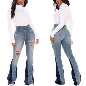 Celana Boot Perempuan Seksi Potongan Pertengahan Pinggang Celana <span class=keywords><strong>Jeans</strong></span> Denim Terkembang - Product Image 1
