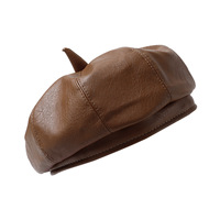 Boina de Cuero PU de Calidad para Hombre y Mujer, Color Sólido, Estilo Francés, Gorra de Artista