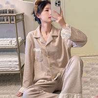 Ensemble de pyjamas en cachemire épais et chaud, style palais, pour femmes, automne/hiver, vêtements de nuit doux et haut de gamme avec bordure en dentelle