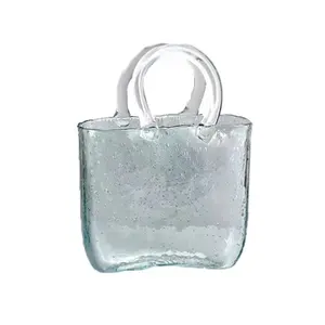 New Design Glass Handbag Vase Home Decoration Artificial Flower Vases Transparent China Vases