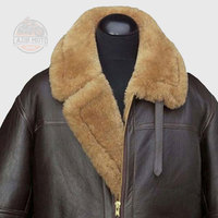 Veste bomber classique en cuir d'agneau véritable à 100 %, marron, grande taille, col montant, logo sur le devant, fourrure en peau de mouton, chaude pour l'hiver, pour homme