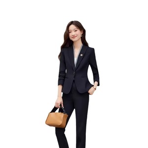 Light Blue Women's Suit Set Solid Color Polyester Worsted Casual Spring Autumn Winter Professional Host Art Exam - Product Image 5