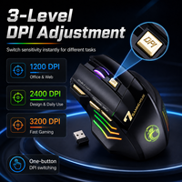 Souris de jeu sans fil double mode 2,4 G BT, silencieuse, rechargeable, rétroéclairée RGB, 3200 DPI pour PC, ordinateur portable, ordinateur de bureau