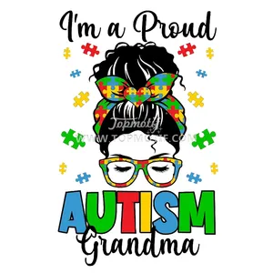 Mom Autism Awareness Puzzle Heat Transfer Printing Applique Ready To Press For Shirt Garment Bags Event Conference Pillows