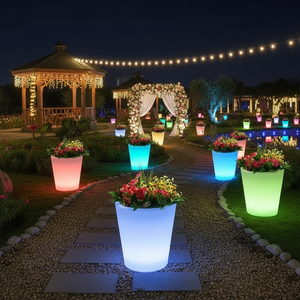 Jardinière ronde en <span class=keywords><strong>plastique</strong></span> moderne avec éclairage changeant de couleur, imperméable, pot de fleurs d'extérieur, utilisable comme <span class=keywords><strong>vase</strong></span> de sol - Product Image 5