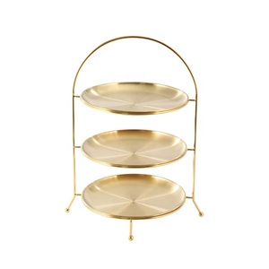 Support de présentation de desserts en métal doré à 3 niveaux, assiettes réutilisables, service de buffet pour les célébrations de Noël, du Nouvel An et de la fête <span class=keywords><strong>des</strong></span> pères - Product Image 1