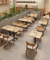 Combinaison Table et Chaises Personnalisée pour Restaurant de Nouilles, Style Japonais Simple, Snack Bar Commercial, Table en Contreplaqué, Banquette en Cuir et Bois