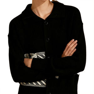 Suéter de Lana Pura con Líneas Cruzadas, Cárdigan de Punto para Mujer, Otoño Invierno, Nuevo Estilo, Ropa de Mujer, Suéter de Lana Reversible con Cuello Alto - Product Image 1