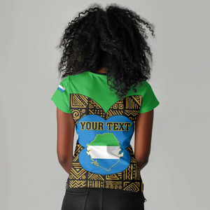T-shirt d'été personnalisé pour femmes, imprimé Jour de l'Indépendance de la Sierra Leone, col en V, motif africain, Joyeux 65e anniversaire - Product Image 2