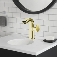 Nouvelle Mitigeur de Lavabo de Luxe Doré Contemporain avec Cartouche Céramique en Laiton Massif