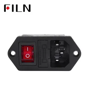 FILN 250V Rocker Switch Socket with Led New 3 Pin Male Safe Power Socket IEC320 C14 Inlet Plug Connector 10A