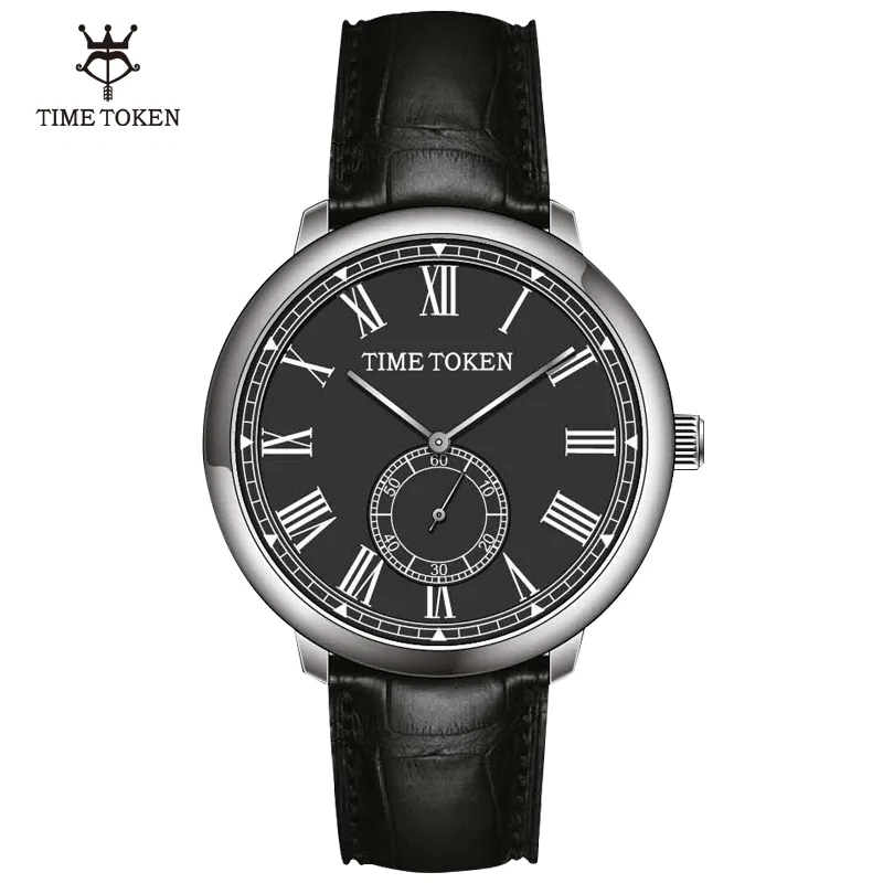 TIME TOKEN Genuine Leather Quartz Chronograph Watch Montre Pour Hommes Unique Dropshipping Mens Quartz Watch For Men Black Chain