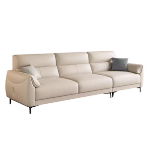 Selected Genuine Leather Sofa Modern Minimalist High Back Straight Top Grain Leather Couch Italian Style for All Room Sizes - Product Image 1