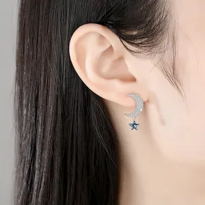 RINNTIN SWE16 boucles d'oreilles globe mode boucles d'oreilles asymétriques pleine terre étoile diamant nouvelles boucles d'oreilles all-match pour les femmes
