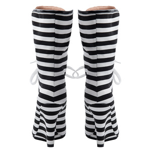 Botas Femininas Peep Toe com Listras Pretas e Brancas, Salto Alto em Wedge, Botas até o Joelho, Tamanho Grande 45, Sandálias de Verão com Cadarço - Product Image 4