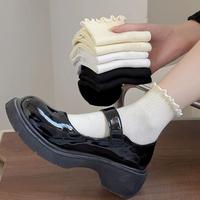 Chaussettes jetables pour femmes, mi-mollet, à volants, en coton et fibre de bambou, antidérapantes, respirantes, écologiques, style Balletcore, couleur unie