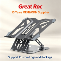 Support d'ordinateur portable creux et ventilé, réglable en hauteur et en angle, 2-en-1 avec support de téléphone détachable pour ordinateur portable de 10 à 17 pouces
