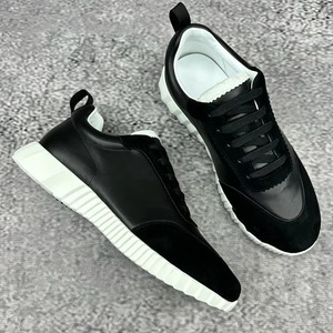 2026 New Premium <b>Black</b> <b>Suede</b> Mesh Sneakers Men's Two Tone White Sole Casual Lace-Up Trainers - Product Image 5